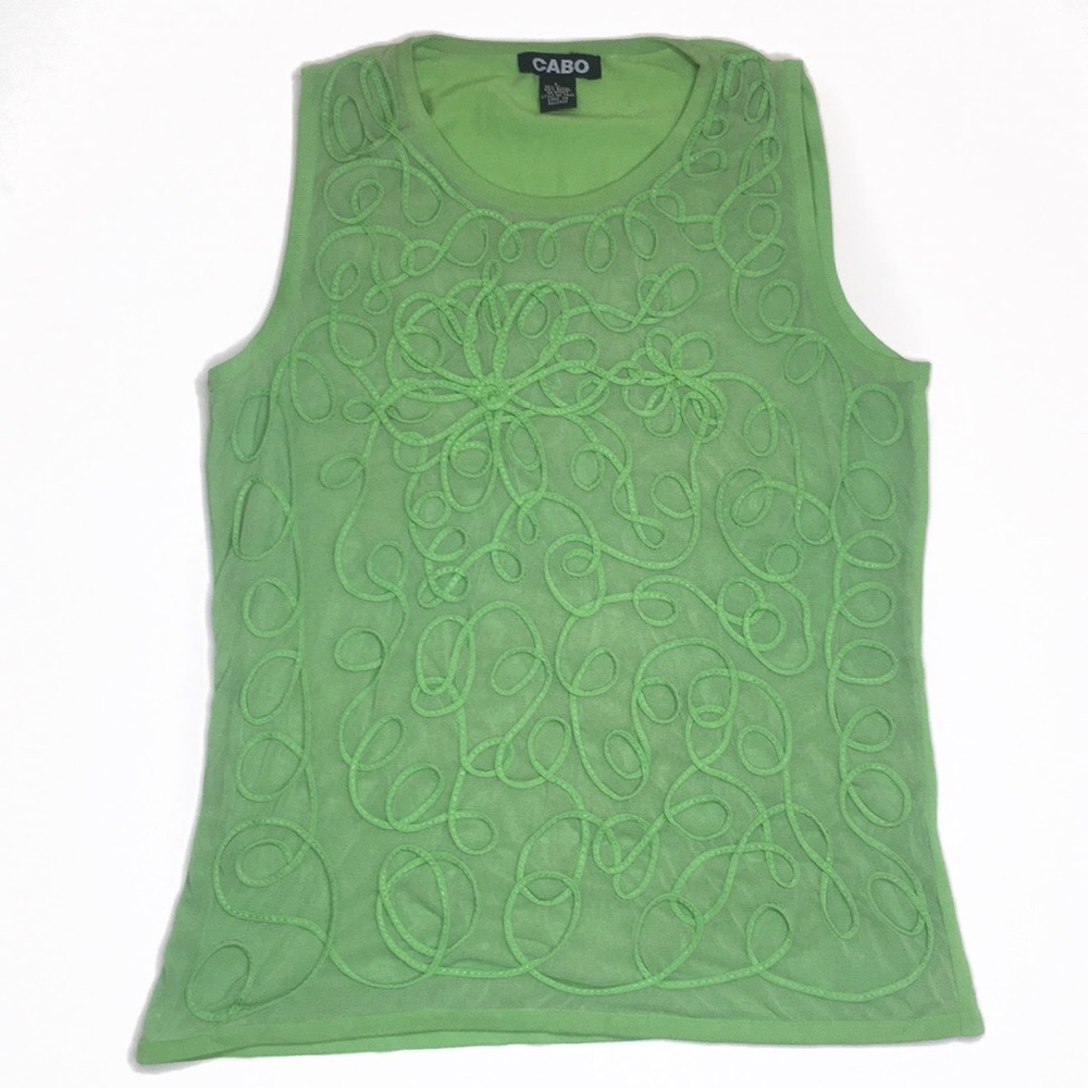 Large Cabo lime green mesh see through shirt tank